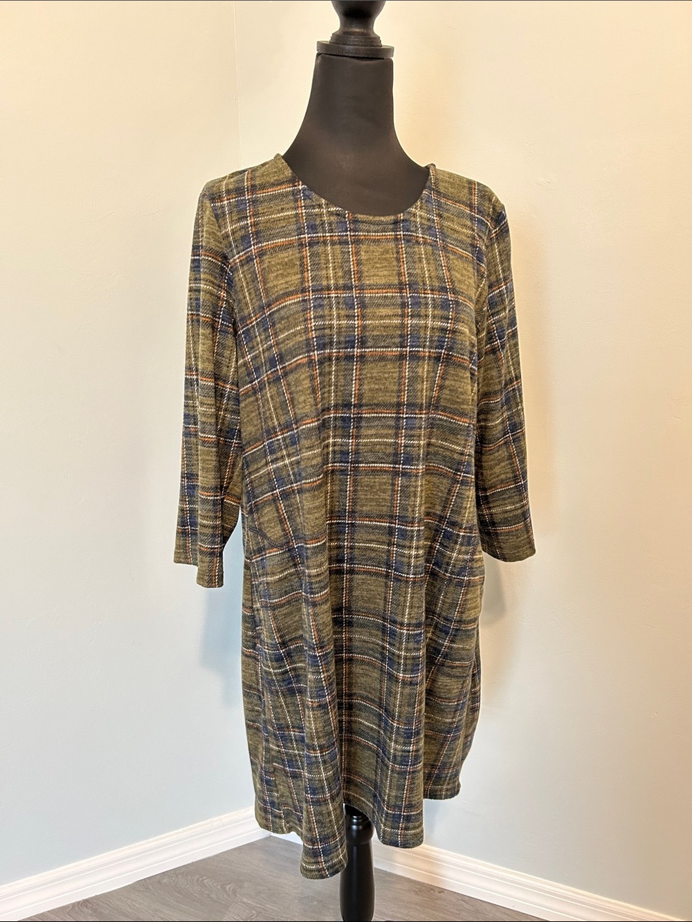 Plaid Tunic Dress in Olive and Navy